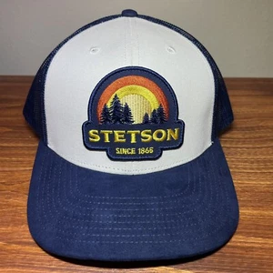 Stetson Sunset Men’s Navy Blue Cream Snapback Trucker Hat Cap NEW - Picture 1 of 6