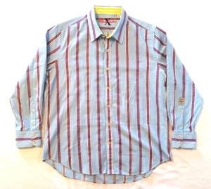 Camisa Robert Graham X Azul Púrpura Amarillo Rayas Ajuste A Medida Puño Abatible Para Hombre XL - Imagen 1 de 17