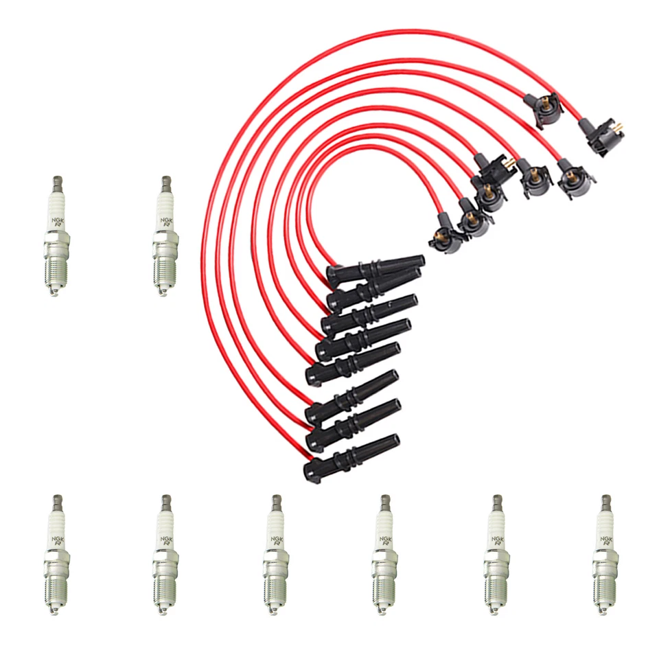 Set of 8 Spark Plug+ wire Set compatible with Ford 1996-1999 Crown Victoria V8 - Image 1 of 1