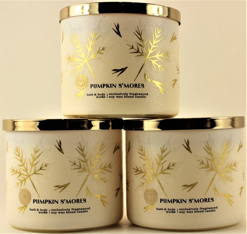 QTY 3 - Bath & Body Works White Barn PUMPKIN SMORES 3-Wick 14.5Oz Scented Candle - Image 1 of 1