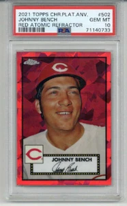 2021 TOPPS CHROME PLATINUM ANNIVERSARY RED ATOMIC REFRACTOR JOHNNY BENCH PSA 10 - Picture 1 of 2
