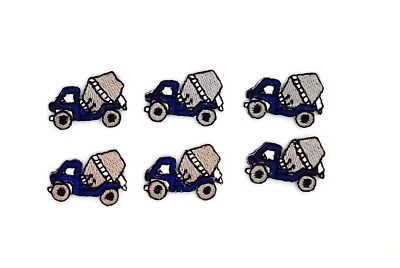6 pack of tiny blue/gray Cement Truck Embroidered Iron on Patches 1." x 0.7" - Image 1 of 2