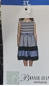 Bonnie Jean Girl's Tiered Color Block & Stripes Any Occasion Dress Size 2T Blue - Picture 1 of 5