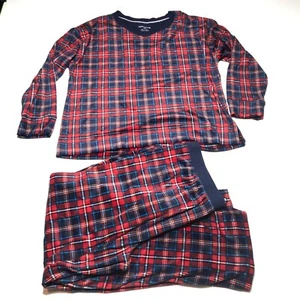 Nautica Pajama Set Womens Size Large Soft 2 Piece Red Blue Plaid Top Pants - Picture 1 of 12