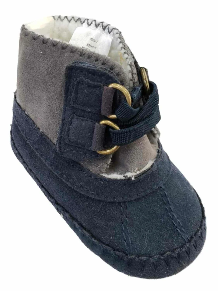 Infant Baby Boys Navy Blue & Grey Lined Slip-On Boots Booties Baby Kids Shoes - Image 1 of 1