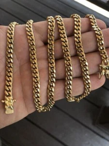 6mm Mens Cuban Miami Link Chain 14k Gold Plated Stainless Steel 28” Best Quality - Picture 1 of 8