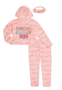 Justice Girls Pajamas Pink 2 Piece Set Hood Top Joggers Logo Graphic Size 10 New - Picture 1 of 9