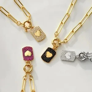 LOVE Heart Iced Out Bling Pendant Necklace Zircons Necklace With Chain Gift - Picture 1 of 3