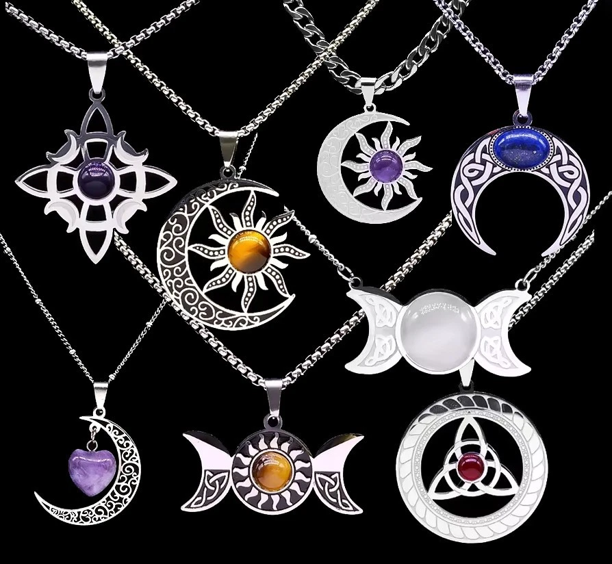 EDELSTAHL *** EDELSTEIN *** Wicca Hexerei Hexe Knoten Anhänger  Kette - Bild 1 von 2