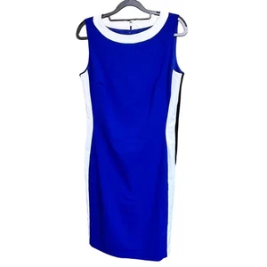 Lauren Ralph Lauren Womens 10 Blue White Black Sleeveless Sheath Dress Back Zip - Picture 1 of 11
