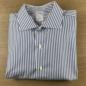 Brooks Brothers Blue University Stripe Button Down Mens L 16 1/2-2/3 Regent $140 - Picture 1 of 9