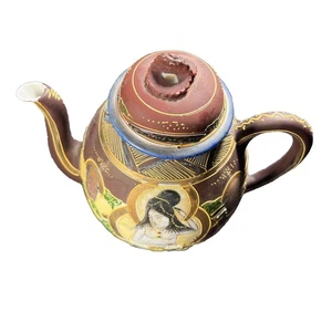 Ersatz-Teekanne Satsuma Moriage die Unsterblichen mit Deckel handbemalt Japan - Bild 1 von 11