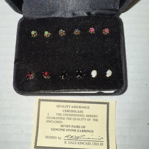 6 Pair Of Petite Gemstone Earrings + COA Emerald Sapphire Ruby Opal Onyx Garnet - Picture 1 of 4