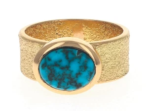7.75 - 18K Gold Ring With High Grade Natural Lone Mountain Turquoise - Picture 1 of 4