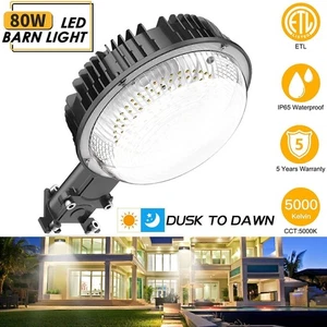 ETL 80W LED Barn Light Dusk Dawn & Photocell Outdoor Security Yard Flood Light - Picture 1 of 12