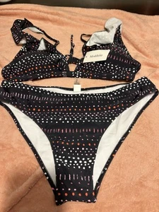 NWT Bikini XL Women’s Ruffle 2pc  Swim Suit Pink Red Polka Dot Free Ship Z6 - Picture 1 of 6