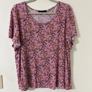 Ellos Short Sleeve Blouse Pink Floral Women's Size Large - Picture 1 of 6