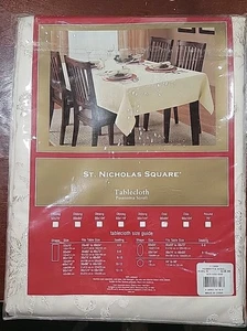 NEW St. Nicholas Poinsettia Scroll Cream Off-white 60"x84" Oval Tablecloth - Picture 1 of 4