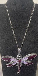 Purple Dragonfly Silver Tone Rhinestone Pendant Necklace Jewelry GAR4-17 - Picture 1 of 9
