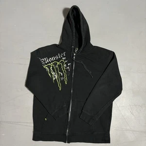 Vintage Monster Energy Zip Up Hoodie Jacket Large Grunge Gothic Cyber Punk Y2K - Picture 1 of 15