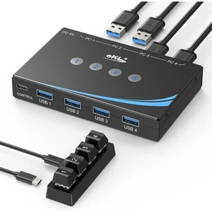 USB 3.0 Switch 4 Computers Sharing USB Peripherals, 4 Port USB Switcher Shari... - Afbeelding 1 van 7