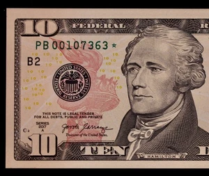 $10 2017A Star Gem CU Federal Reserve Note PB00107363* ten $, NY, 320K Run 1 - Picture 1 of 3