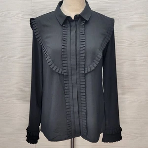 Catherine Catherine Malandrino Damen Langarm Rüschen Bluse Schwarz Größe S - Bild 1 von 9