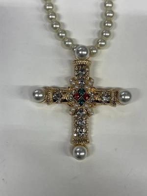Collar Cruz Piedras Perlas Oro Perlas 18”+2” Palacio Declaración Joyería NUEVO Foto 1 de 4