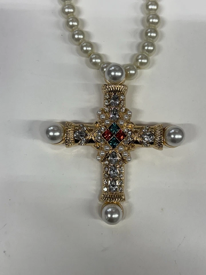 Collar Cruz Piedras Perlas Oro Perlas 18”+2” Palacio Declaración Joyería NUEVO Foto 1 de 4