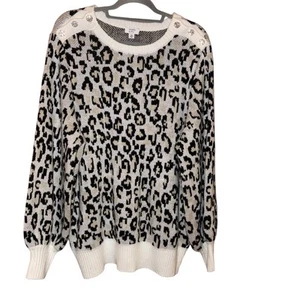 Crown & Ivy Leopard Print button shoulder Sweater - Black White size 2X - Picture 1 of 4