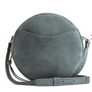 Bolso Bandolera Portland Cuero Círculo Azul Gris Cuero Redondo Cartera de Hombro - Imagen 1 de 6