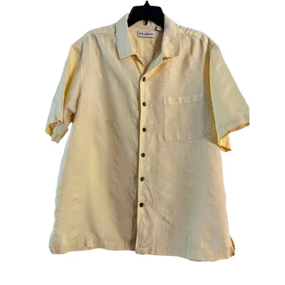 MENS VINTAGE CARIBBEAN JOE L TEXTURED CLOTH ‘WOOD’ BUTTONS HAWAIIAN SHIRT - Image 1 of 4