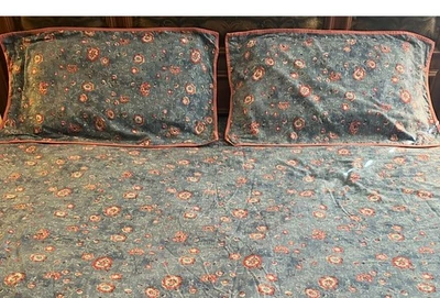 Set of 3 Ralph Lauren Cotton Indigo Traveler Floral 2 King Shams Duvet Blue Red - Image 1 of 4