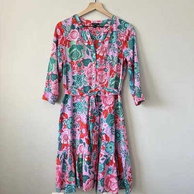 Talbots Petite Midi Shirtdress Button Front Floral Print 100% Cotton Size 8P - Image 1 of 4