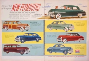 1950 Plymouth Vehicle Lineup Print Ad, Station Wagon Wood Side Wall - Picture 1 of 1