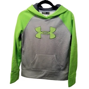 Girls Under Armour Logo Cold Gear Strom Hoodie Grey/Lime Youth LG - Picture 1 of 6