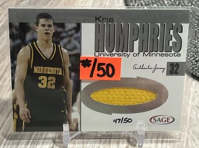 #/50 SILVER ROOKIE JERSEY RELIC Kris Humphries RC 2004 Sage NETS Minnesota - Image 1 of 2