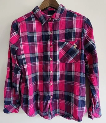 US Polo Assn Plaid Flannel Pplaid Button Down Shirt, Pink, Blue and Purple Small - Image 1 of 4