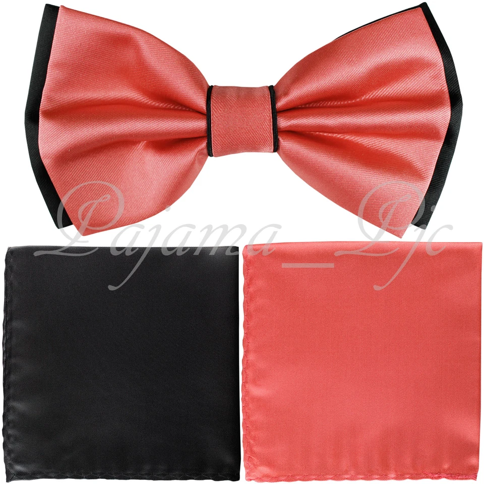 Juego de 3 pajaritas y pañuelos CORAL negros de dos tonos para boda Foto 1 de 1