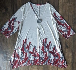 Blusa de vestir túnica multicolor Simply Aster para mujer talla grande 2X manga 3/4 vino/gris - Imagen 1 de 12