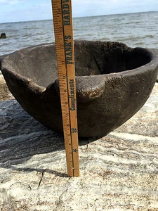 RARE Antique Native Colonial Wooden Burl Bowl 4 Handled AMERICAN Old Repair VTG - Picture 1 of 12