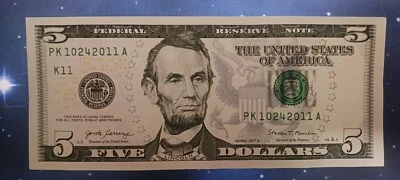 $5 Dollar Birthday Or Anniversary Date Note October 24th 2011 PK-A Series 2017A - Image 1 of 4