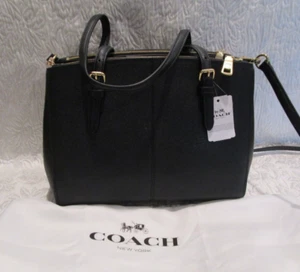 NWT ~ COACH Black Cross Grain Leather Sm/Med Satchel Bag - Picture 1 of 14