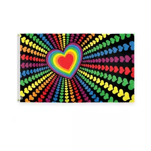Rainbow Hearts Flag-Single Sided Printed-Brass Grommets-FadeProof Colors - Picture 1 of 15