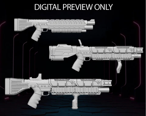 Sci-Fi Shotgun Rifles Pack of 3 1:18 scale guns weapons 3.75" Action Figure Cover