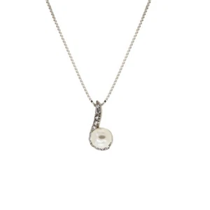 Necklace White Gold 18 Carats 750/1000 with Pearl and White Zirconia Women's - Picture 1 of 2