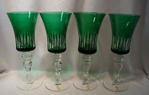 REDUCED Lot of 4 Emerald Cut to Clear Crystal 8.5" Goblets Ajka Hungary - Picture 1 of 9