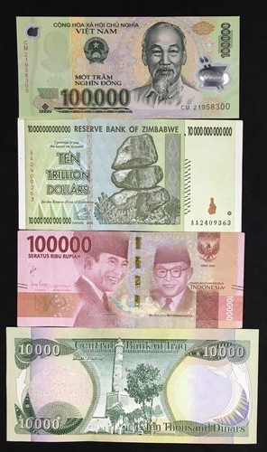 10,000 Iraq Dinar + 10 Trillion Zim + 100K Indonesia Rupiah + 100K ...
