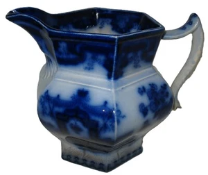 Unmarked Antique Hexigonal Flow Blue Pitcher - Picture 1 of 24