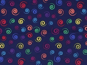 100% Cotton Fabric Colorful Swirls on Navy Background - By the Yard - Picture 1 of 2